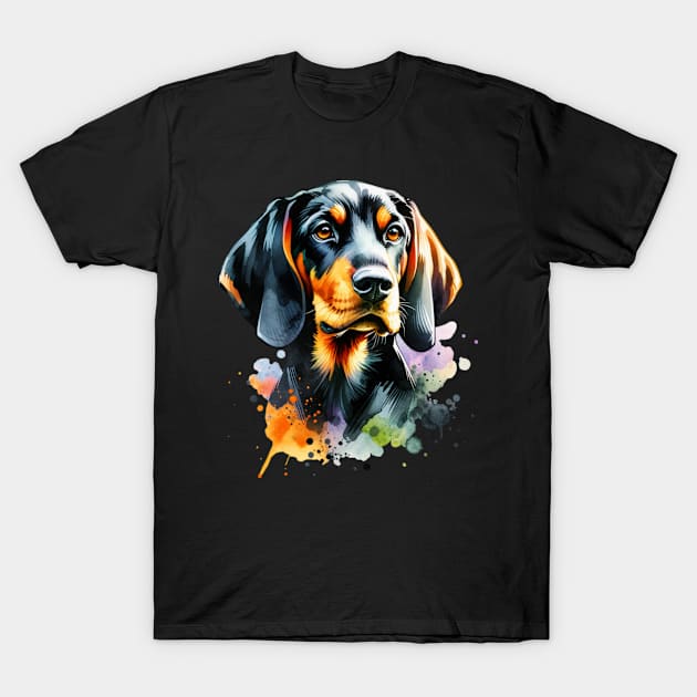 Watercolor Black And Tan Coonhound T-Shirt by The Jumping Cart